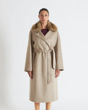 ELLA | Cashmere Long Coat with natural marten collar