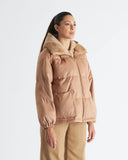 LARA | Vicuña Puffer Jacket with Hood, Knit Trim and Mink Collar