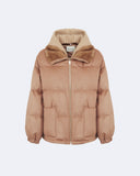 LARA | Vicuña Puffer Jacket with Hood, Knit Trim and Mink Collar