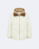 LARA | Vicuña Puffer Jacket with Hood, Knit Trim and Mink Collar